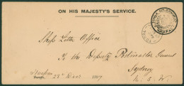 1897 OHMS Stampless Envelope Used To Sydney Cancelled By Tonga Govt Haapai Frank & Haapai 31.DEC.97 C.d.s. Scarce. - Autres & Non Classés