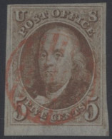 1847-50 5c Reddish-brown, U (light Red Central Grid In Circle Pmk), Four Margins, Large At Base, Fine. (1)  SG.1,  Cat.  - Andere & Zonder Classificatie