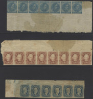 CONFEDERATE STATES 1862 5c Blue Jefferson Davis Corner Marginal Strip Of Seven, 1863 2c Dull Red Jackson Top Marginal St - Other & Unclassified