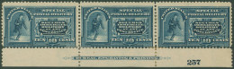 1891 10c Blue Messenger Running (watermarked) Lower Marginal Imprint/257 STRIP OF THREE Large Part O.g, Some Perf Separa - Otros & Sin Clasificación