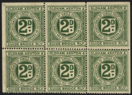 OLDHAM ASHTON AND GUIDE BRIDGE RAILWAY 1899 2d Deep Green Unused Block Of Six (one Stamp Creased). LS4. - Other & Unclassified