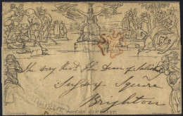 1840 One Penny Letter Sheet To The Very Rev. The Dean Of Salisbury At Brighton, Lightly Cancelled By Fine Red MC, Just R - Andere & Zonder Classificatie