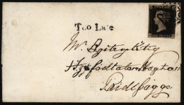 Plate 1b AG, Close To Large Margined Example, Tied To A Cover By Black MC, With 'Too Late' Marking Alongside, Reverse Wi - Otros & Sin Clasificación