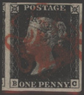 Plate 1b BC, Good To Huge Margins, Portion Of Adjoining Stamp At Left Side, Red MC. (1) - Other & Unclassified