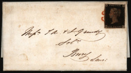 1840 Dec 31st Entire Letter From Wrexham, Derbyshire To Bury, Lancs, Franked 1d Black Pl.4 SC, Four Margin Example, Tied - Other & Unclassified