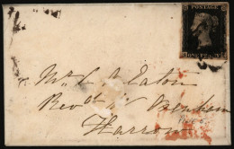 1841 Envelope London Usage, Franked Pl.5 SJ, Four Margins, Tied Black MC. (1) - Altri & Non Classificati