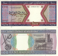 MAURITANIA   100 Ouguiya   P4f    Dated 28.11.1993    "Musical Instruments + Cow "  UNC - Mauritania