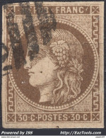 FRANCE BORDEAUX 30c BRUN N° 47 CACHET ANGLAIS 723 SOUTHAMPTON SIGNÉ CALVES - 1870 Emisión De Bordeaux