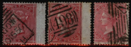 1855-57 4d Carmine (3) Wmk Small Garter & Medium Garter (both Good U Wing Margin Examples), Also Large Garter U, SG.62/6 - Sonstige & Ohne Zuordnung