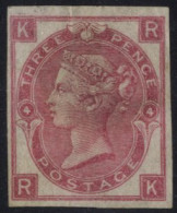 1865 3d Rose Pl.4 RK (SG.92) Imprimatur Good To Large Margins, Small Fault On Queen's Face & Trace Of Crease. Scarce. Ca - Autres & Non Classés