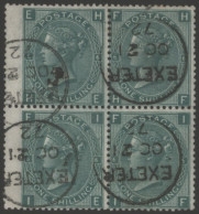 1871 Wmk Spray 1s Green Pl.6, VFU Wing Margin Block Of Four HE/IF Each With 'Exeter' C.d.s For OCT.21.72, Most Attractiv - Other & Unclassified