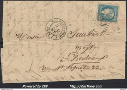 FRANCE N° 44A SEUL SUR LETTRE GC 4261 VILLENEUVE SUR LOT + CAD DU 14/12/1870 - 1870 Ausgabe Bordeaux