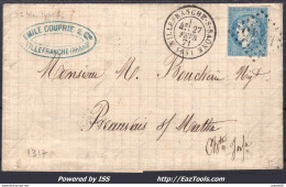 FRANCE N° 44B SUR LETTRE GC 4245 VILLEFRANCHE/SAONE DU 27/02/1871 SIGNÉ BRUN + CERTIFICAT - 1870 Uitgave Van Bordeaux