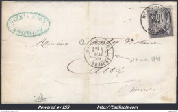 FRANCE SAGE N° 77 SUR LETTRE CAD MONTPELLIER DU 01/05/1878 PREMIER JOUR DE TARIF - 1876-1898 Sage (Tipo II)