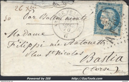 FRANCE BALLON MONTÉ LE BAYARD CACHET AFG ARMEE FRANCAISE POUR BASTIA 27/12/1870 - Oorlog 1870