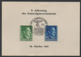 GENERAL GOUVERNEMENT - WARSCHAU - WARSZAWA - III REICH / 26.10.1941 Mi # 74 & 81 AUF FDC GEDENK KARTE  (ref 7788a) - Gobierno General