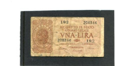 ITALY/ITALIA - 1  LIRA  BIGLIETTO DI STATO A CORSO LEGALE - Italia – 1 Lira