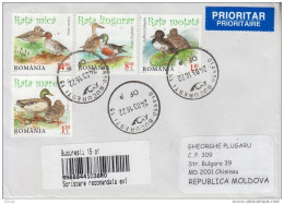 ROMANIA : WILD DUCKS Set On Circulated Cover To MOLDOVA REPUBLIC #389801119 - Registered Shipping! - Gebruikt