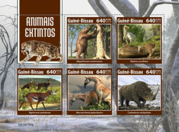 Guinea Bissau 2019, Animals Extincts, Dodo, Rhino, 5val In BF - Rhinozerosse