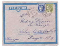 France 284A Paix 75c 372 Cérès 1f75 De Paris Arts Et Métiers Berlin Allemagne Gagnez Du Temps Répondez Par Avion 1938 - 1945-47 Ceres (Mazelin)