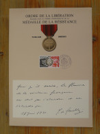 Encart FDC Folder Médaille De La Résistance Ordre De La Libération 1974 (ex 1) - Guerre Mondiale (Seconde)