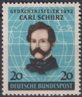 1952 Deutschland > BRD, ** Mi:DE 155, Sn:DE 691, Yt:DE 41, 100. Jahrestag Der Landung Von Carl Schurz In Amerika - Ungebraucht