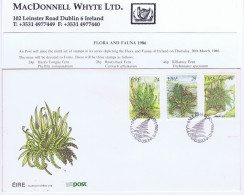 Ireland Ferns 1986 Flora And Fauna Set Of 3 On First Day Cover, Bureau Envelope With Special Cancel 20 III 1986 - FDC