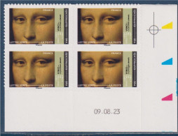 La Joconde (détail) Léonard De Vinci Chef D'œuvre De L'art  Vue Rapprochée Adhésif Type Du 2191 Neuf Coin Daté 09.08.23 - 2020-…