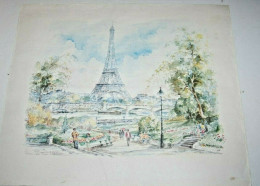 AF2 Ancienne Aquarelle - Signée - Legat - Paris La Tour Effel - Acuarelas