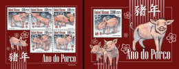 Guinea Bissau 2019, Year Of The Pig, 5val In BF +BF - Astrologie