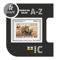 Guinea Bissau 2019, Stamp On Stamp, WWF, Rhino, Centrafrica, BF - Rhinozerosse