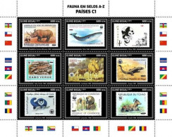 Guinea Bissau 2019, Stamp On Stamp, WWF, Rhino, Whale, Panda, Lizard, Monkeys, 9val In BF - Rhinozerosse