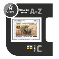 Guinea Bissau 2019, Stamp On Stamp, WWF, Rhino, Centrafrica, BF IMPERFORATED - Rhinocéros