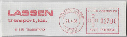 Portugal 1988 Cover Fragment Meter Stamp Hasler Mailmaster Slogan Lassen Transport Ltd from Lisboa Terreiro Do Paço - Brieven En Documenten