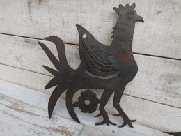 Sculpture Haïtienne Coq Vaudou Signé Micano Ulysse, Haïti Vers 1950 - Metaal