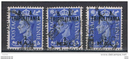 TRIPOLITANIA  B. A.:  1951  SOPRASTAMPATI  -  2 M./2 P. OLTREMARE  US. -  RIPETUTO  3  VOLTE  -  SASS. 28 - Tripolitaine