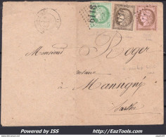 FRANCE N°53+54+56 SUR LETTRE GC 6116 VALLON SUR GÉE SARTHE + CAD DU 09/12/187. - 1871-1875 Ceres