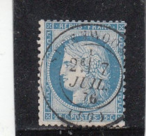 France - Année 1871/75 - N°YT 60C - Type Cérès - Oblitération CàD Centré - 25c Bleu - 1871-1875 Cérès