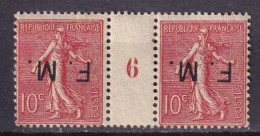 FRANCE - FM - Millésime 6 Du 10 C. Semeuse Lignée Avec Surcharge Renversée FAUX - Unused Stamps