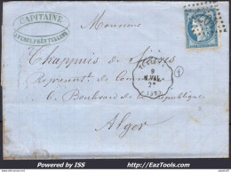 FRANCE N°60C SUR LETTRE GC 4077 + CONVOYEUR STATION TULLINS DU 08/01/1876 - 1871-1875 Ceres