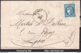 FRANCE N°46B SUR LETTRE GC 2145 + CONVOYEUR STATION VOIRON DU 06/04/1871 - 1870 Ausgabe Bordeaux