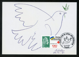 FRANCE (2022) Carte Maximum Card - Unis Dans La Crise Ukrainienne, Colombe De La Paix Picasso - Ukraine, Dove Of Peace - 2020-…