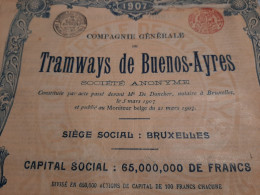 10 X Titres De Compagnie Générale De Tramways De Buenos-Ayres - Argentine 1907. - Railway & Tramway