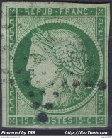 FRANCE TYPE CERES 15c VERT N° 2 AVEC OBLITERATION ETOILE MUETTE DE PARIS - 1849-1850 Ceres