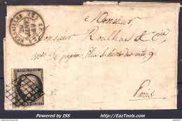 FRANCE N° 3a SUR LETTRE AVEC OBLITERATION GRILLE + CAD VERSAILLES DU 20/01/1849 - 1849-1850 Ceres