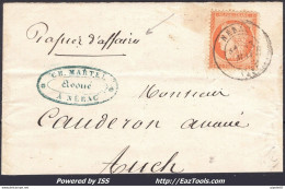 FRANCE N° 38 SUR PAPIER D'AFFAIRES AVEC CACHET A DATE DE NERAC DU 13/05/1873 - 1870 Asedio De Paris