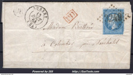 FRANCE N° 22 SUR LETTRE POUR LA SUISSE GC 3249 RUSSEY DOUBS DU 13/08/1864 + OR - 1862 Napoléon III