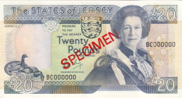 Jersey Banknote Twenty Pound (Pick 19s)  SPECIMEN Overprint Code BC - Superb UNC Condition - Jersey