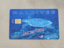 Maldives-(MLD-62-MAL-C-03 (NO CN)-TURTLE-(40)-(RF30)-(NOT COD NUMBER)-used Card+1card Prepiad Free - Maldivas