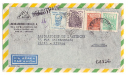 Brésil Brazil 498A Peixoto Recommandée Registrado Laboratorios Enila Rio Aero To Paris XIV France 1950 - Covers & Documents